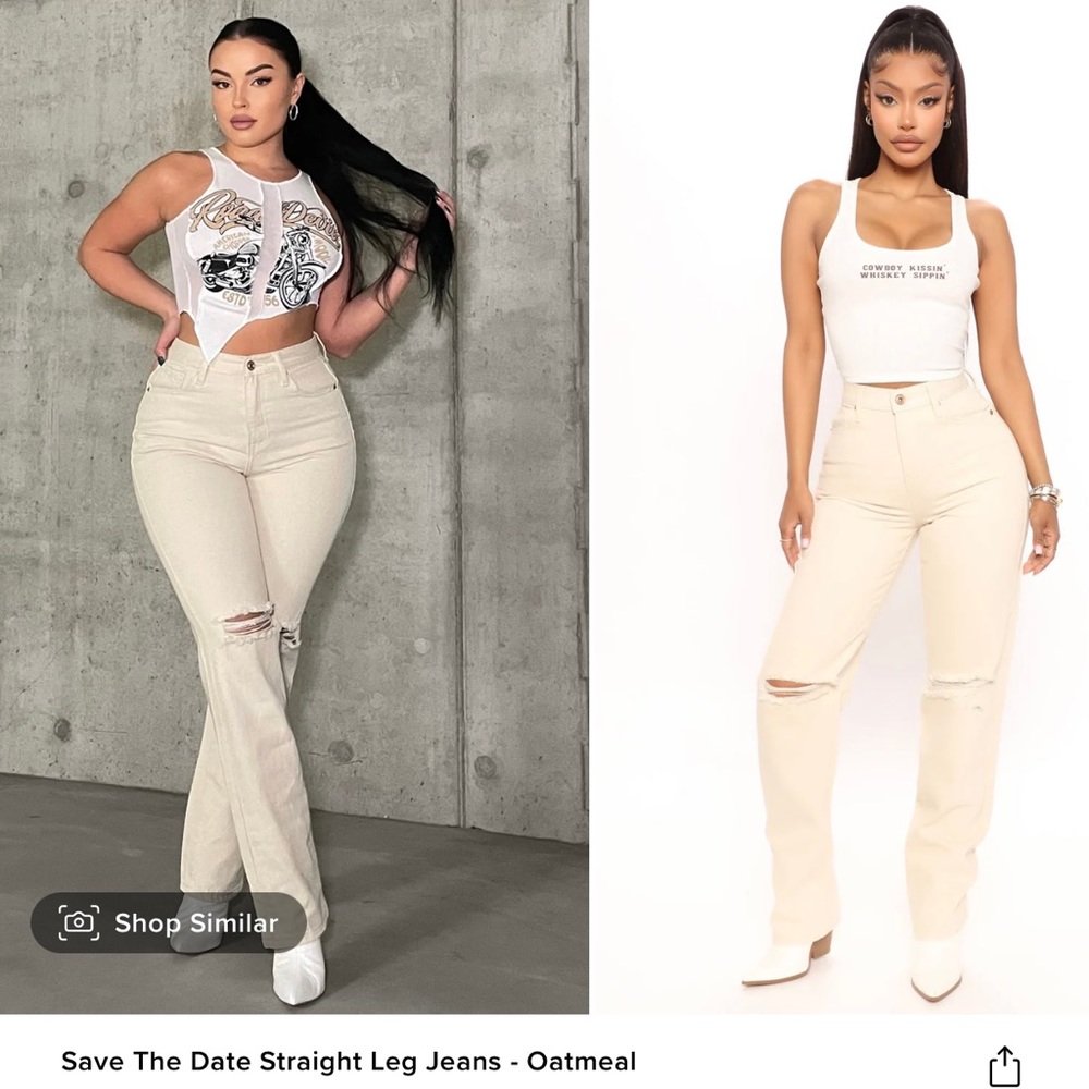 Brand new never worn beige jeans! High waisted and ripped detail